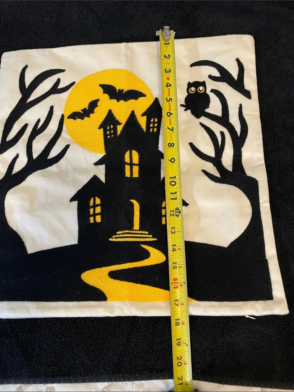 Halloween Haunted House Decorative Pillow Cover - Black, White & Yellow